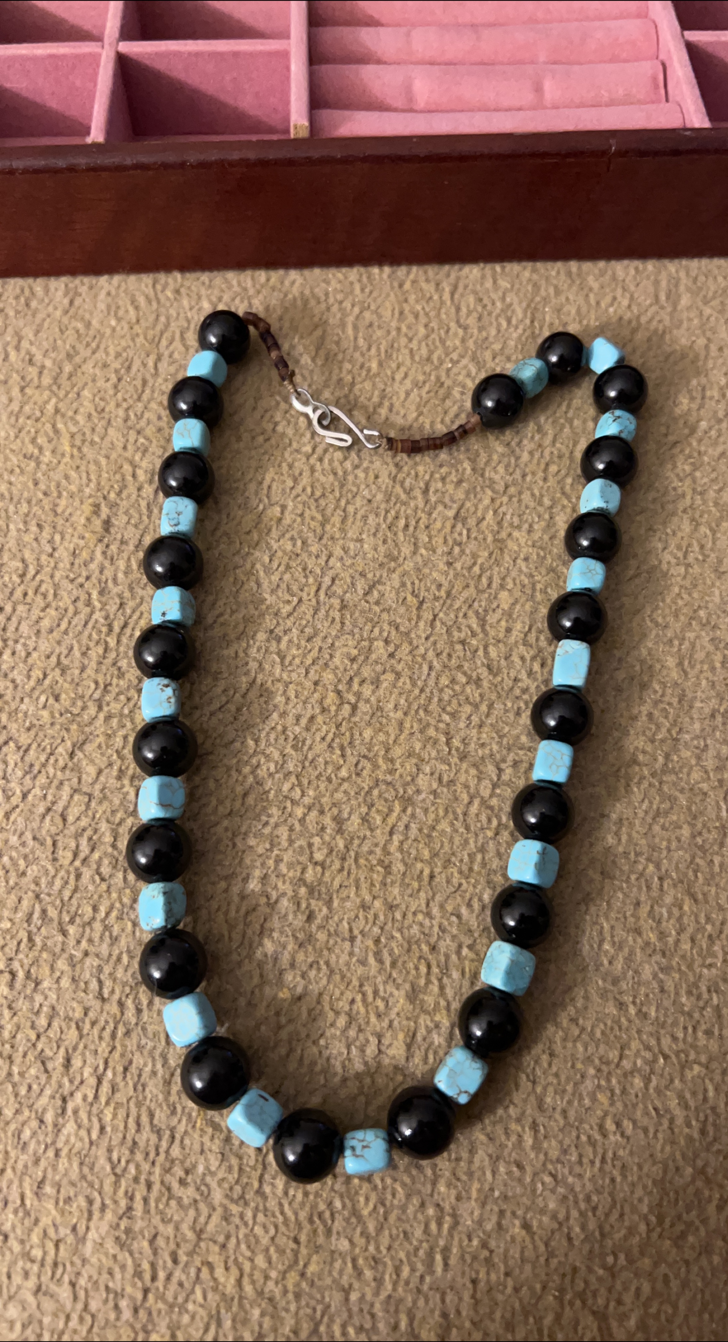 Beaded Necklace - Black and Turquoise thumbnail