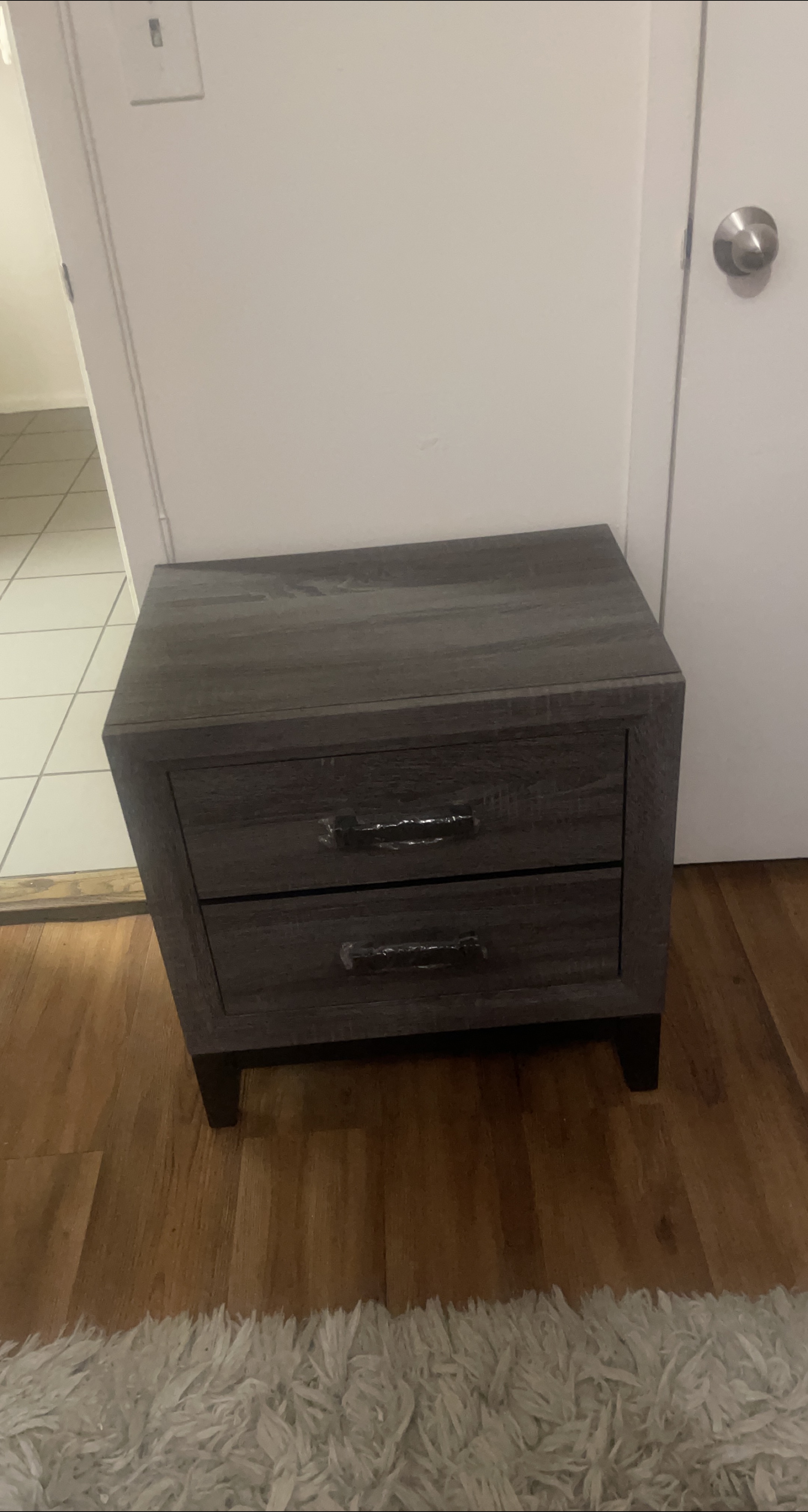 Gray Wood Nightstand with Two Drawers thumbnail