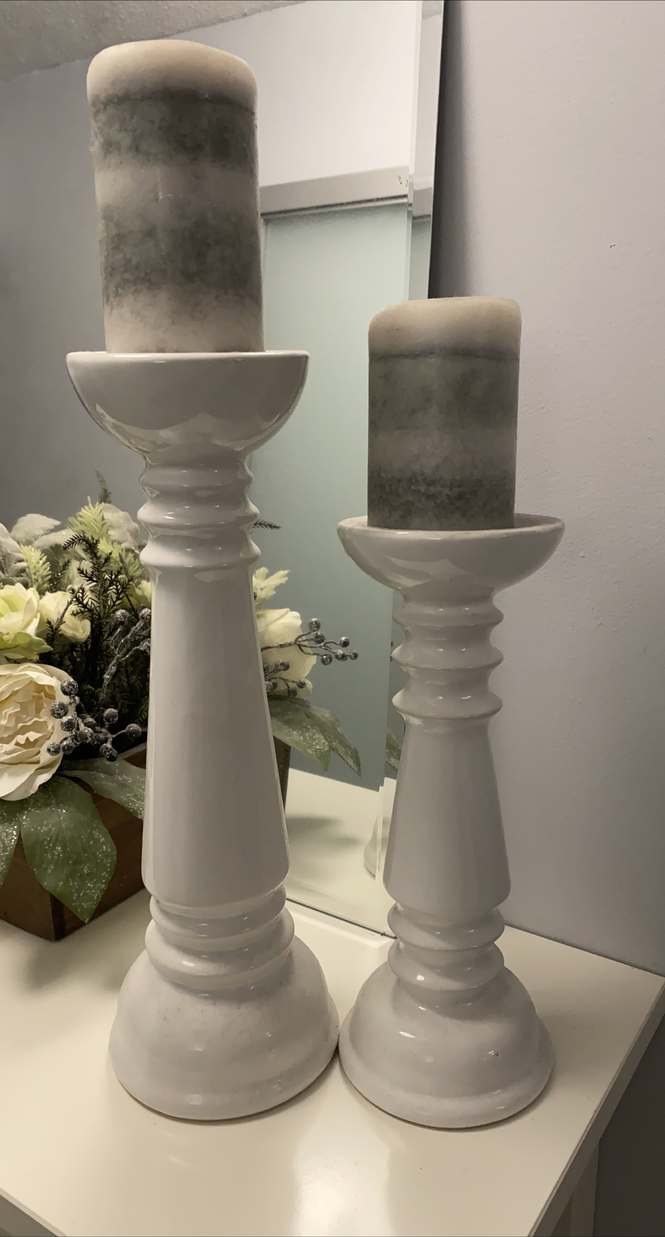 White Ceramic Candle Holders (Set of 2) thumbnail