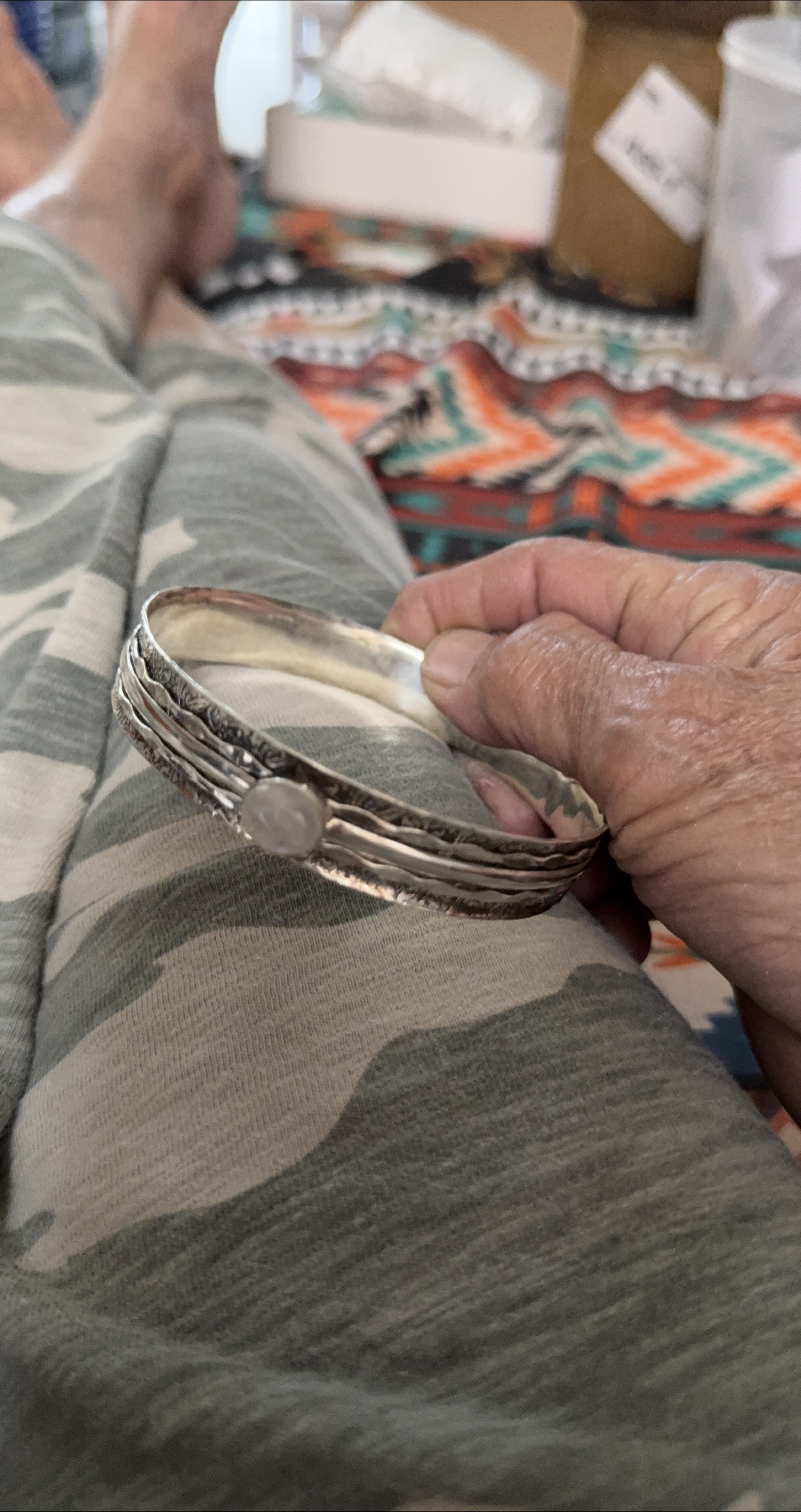 Silver Bangle Bracelet with Stone thumbnail