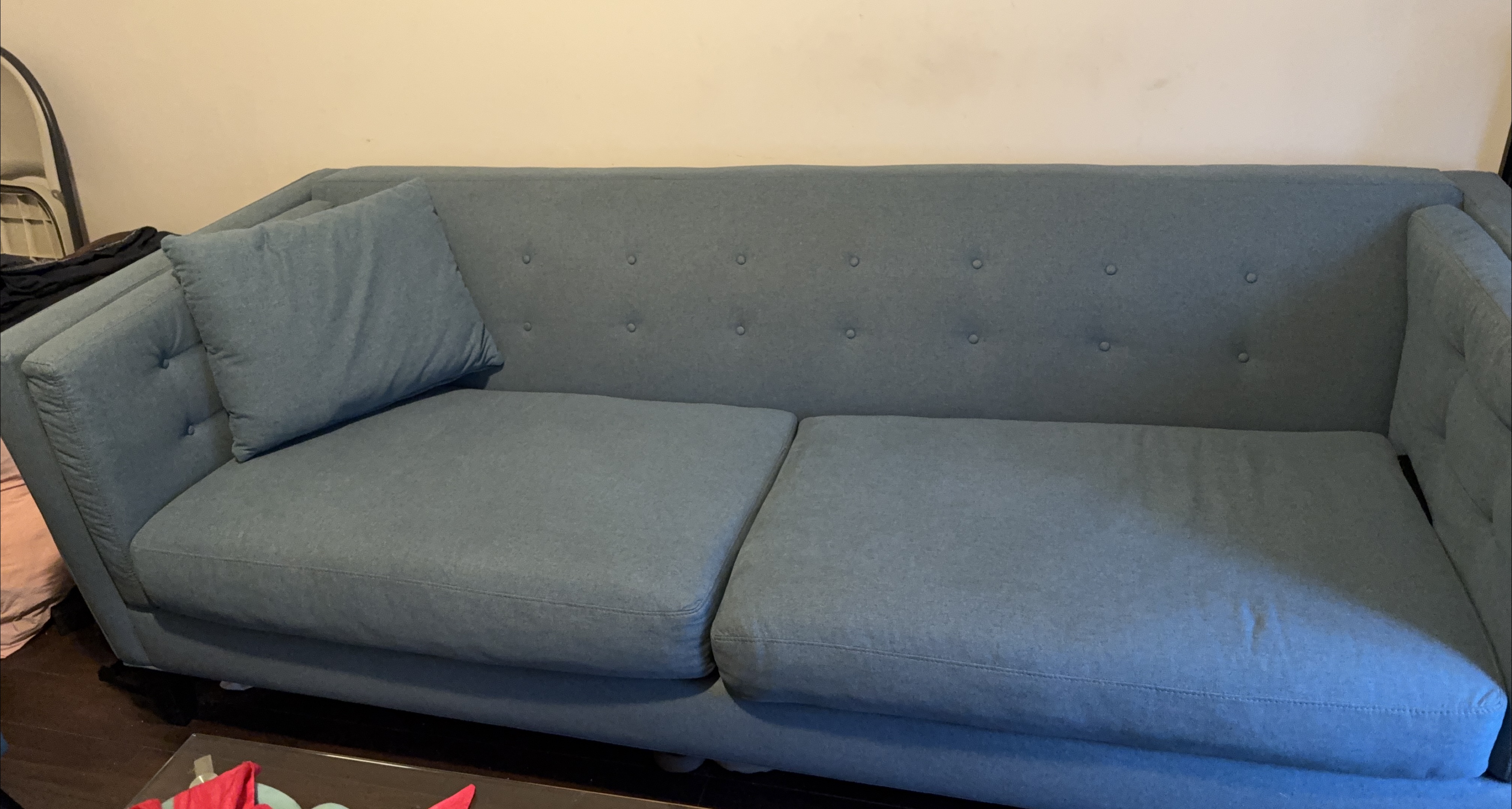 Blue Sofa with Button Tufted Back thumbnail
