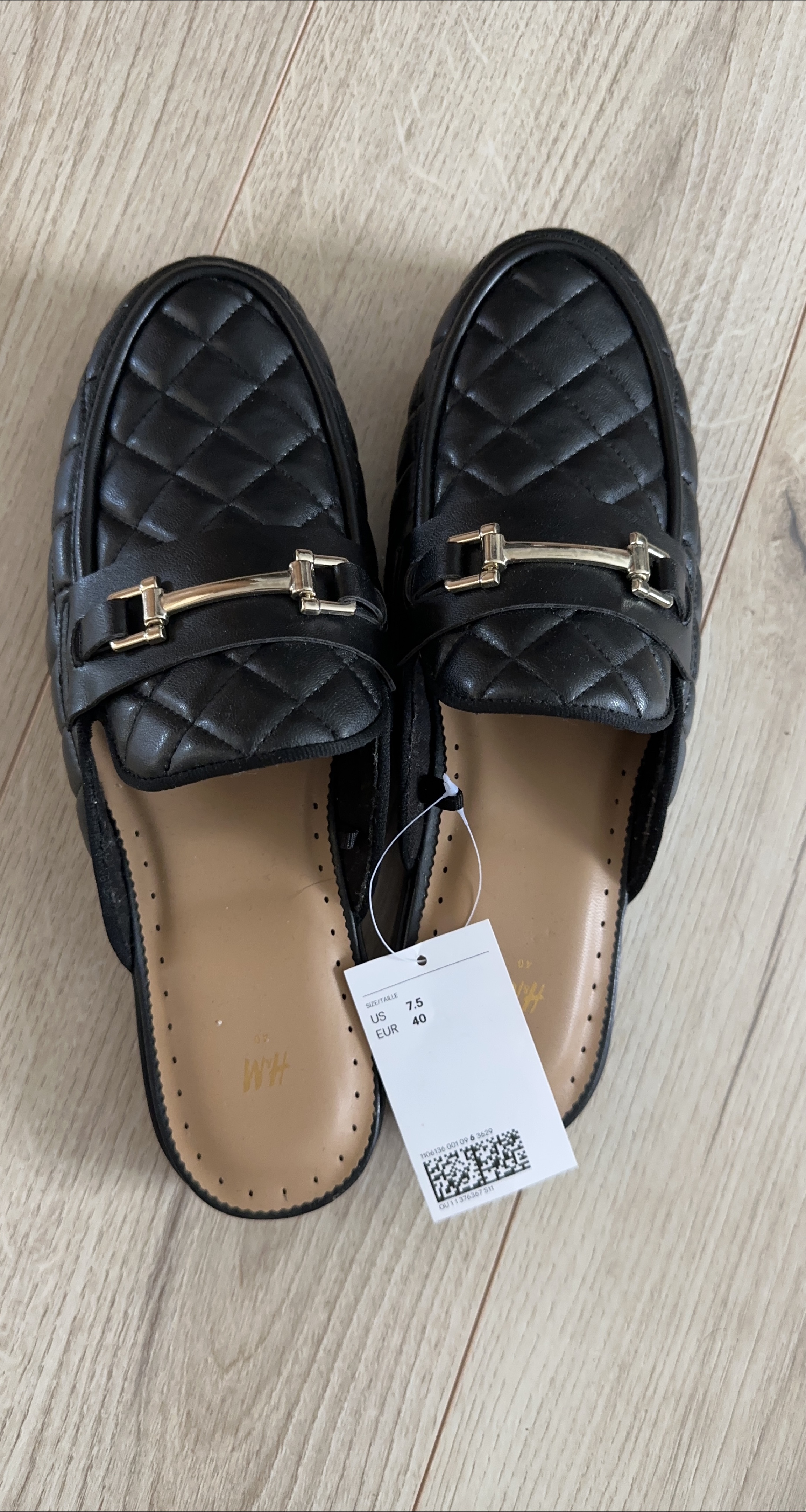 H&M Black Quilted Mules - Size 7.5