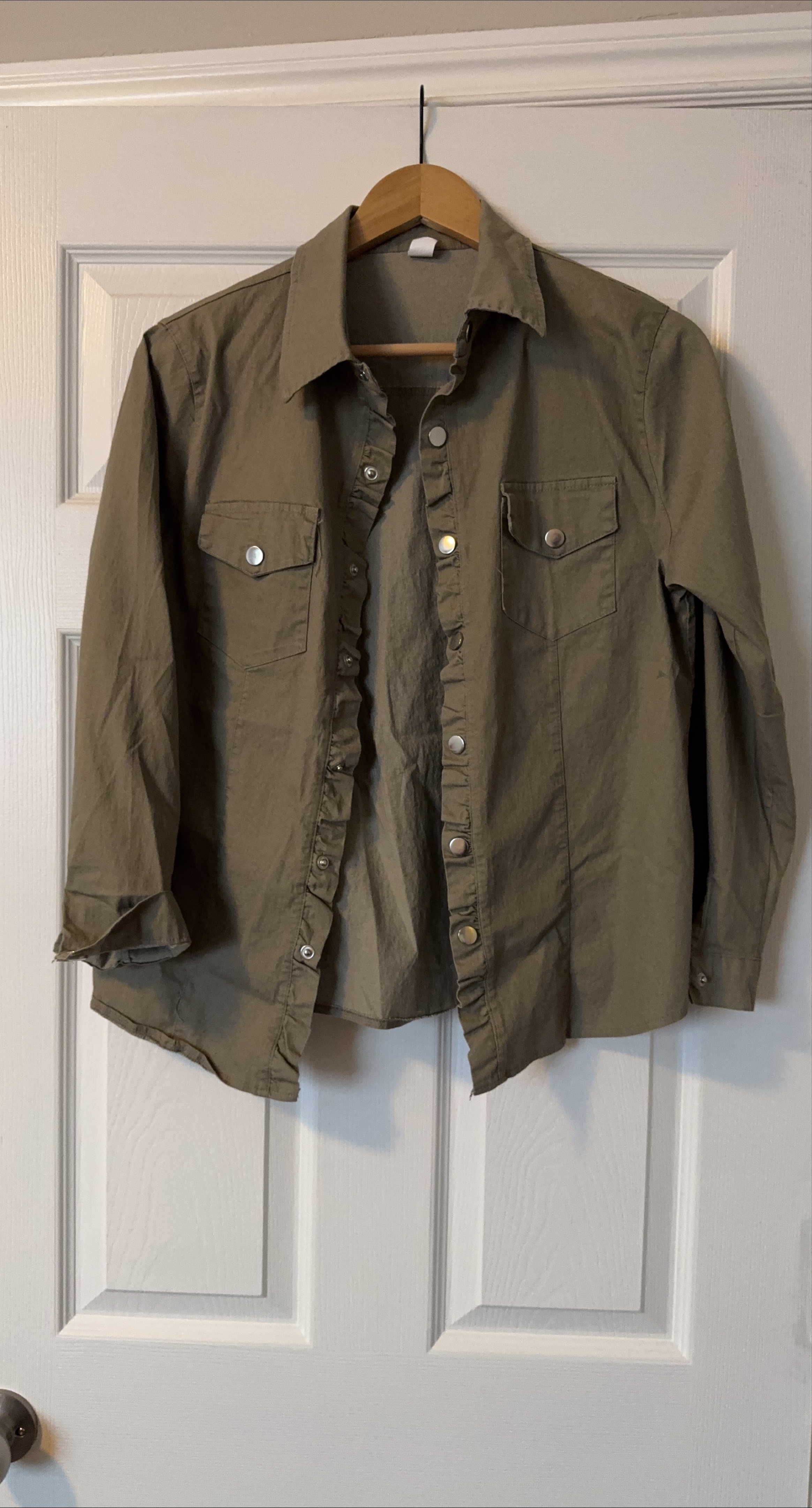 Olive Green Ruffle Front Shirt thumbnail