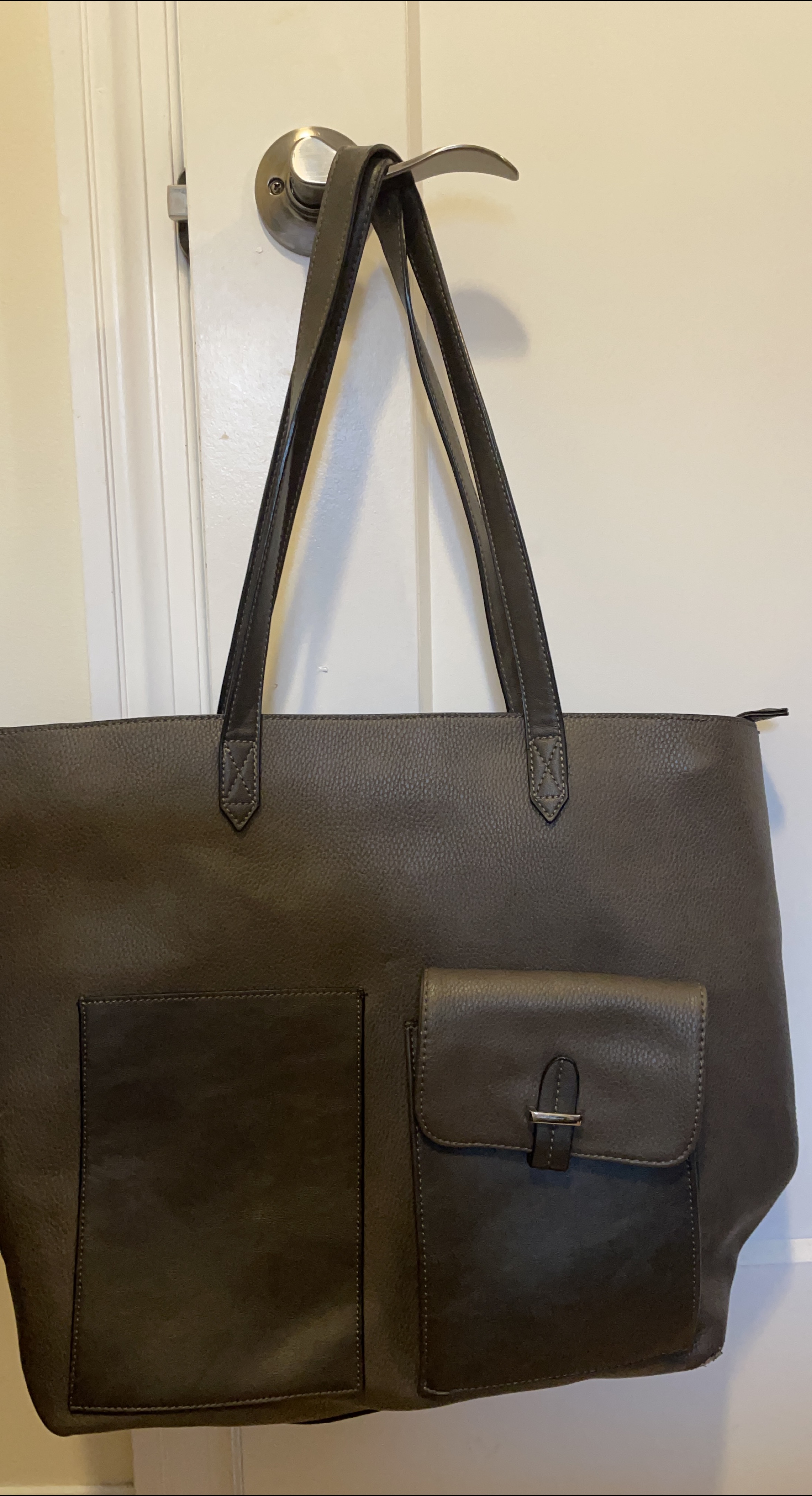 Leather Tote Bag - Olive Green thumbnail