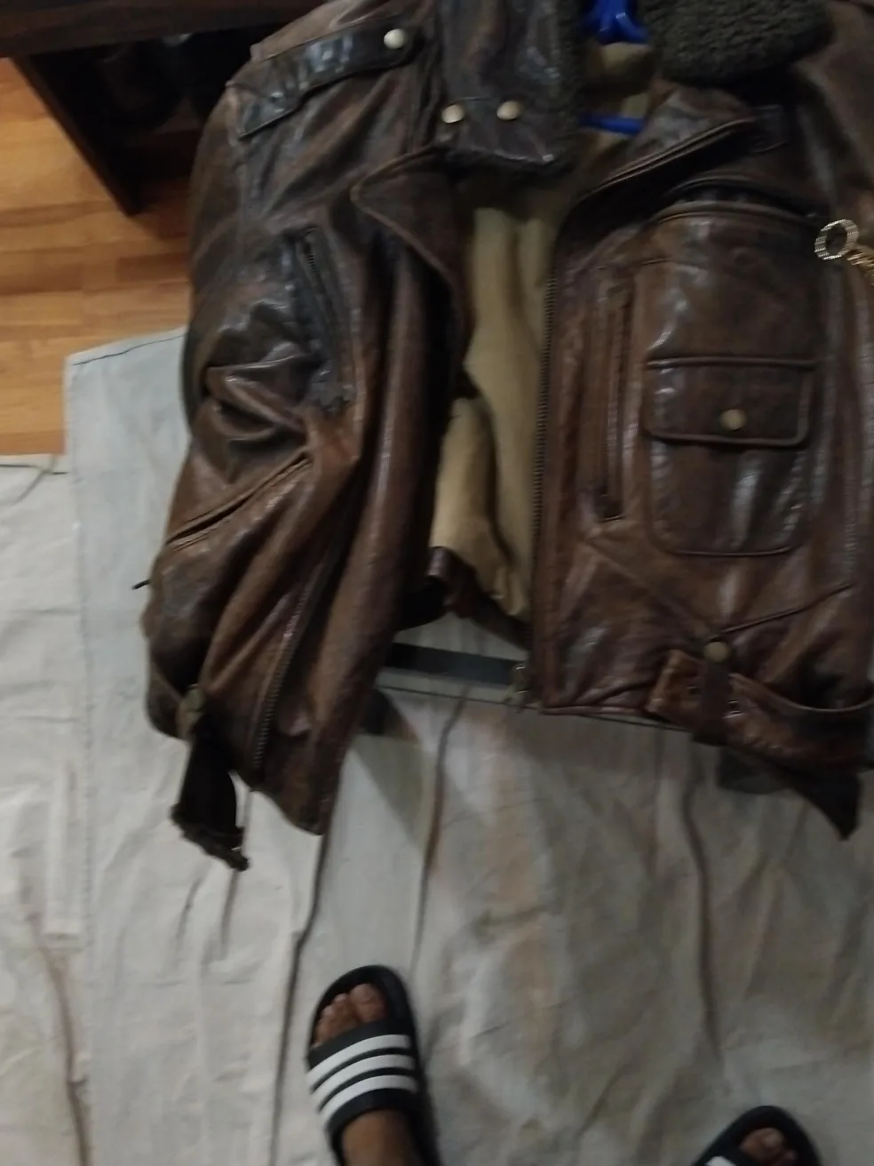 Vintage Brown Leather Bomber Jacket