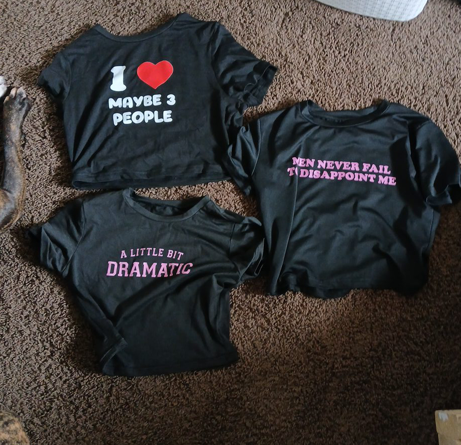 3 Black Graphic Crop Tops thumbnail