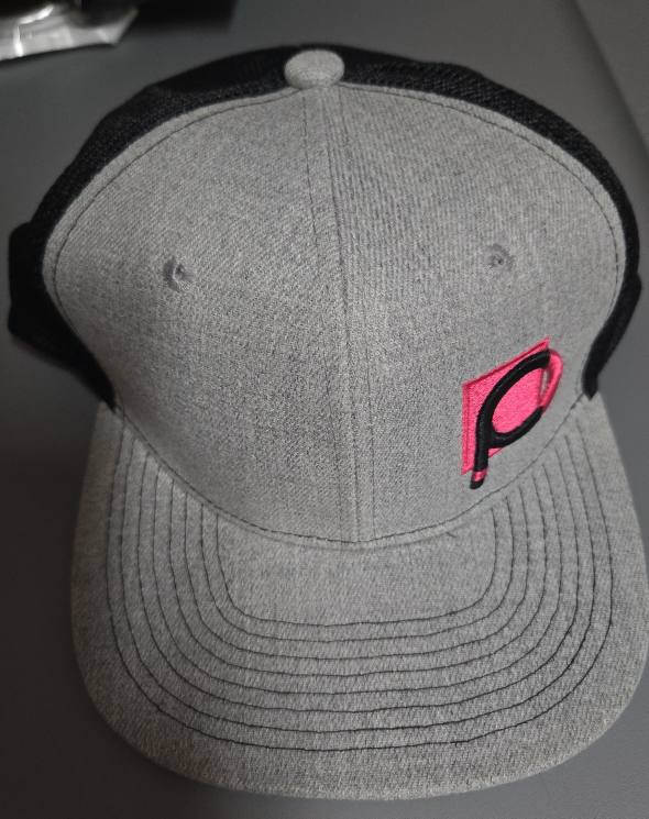 Gray & Black Hat with Pink 'P' Logo thumbnail