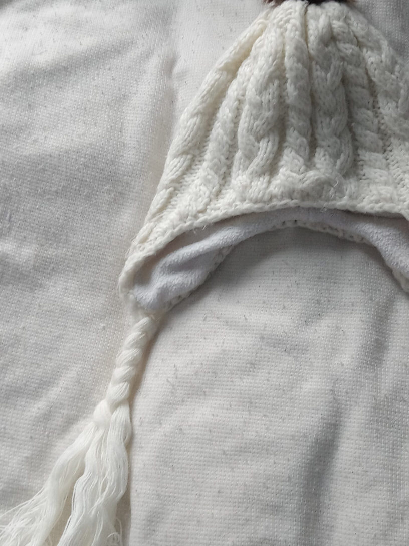 White Knit Baby Hat with Ear Flaps thumbnail