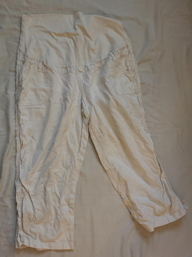 Thyme Maternity White Linen Capri Pants - size L thumbnail
