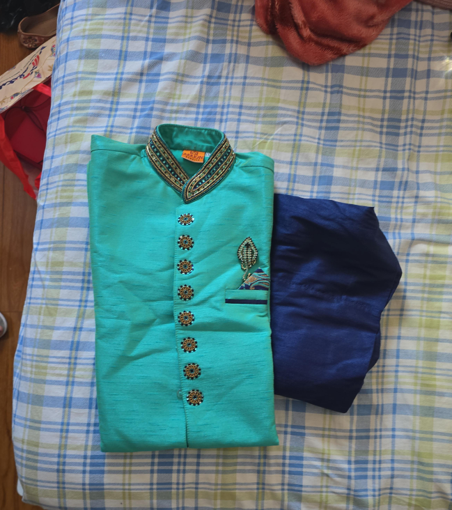 Aakarshan Kids Sherwani - Turquoise & Navy Blue thumbnail
