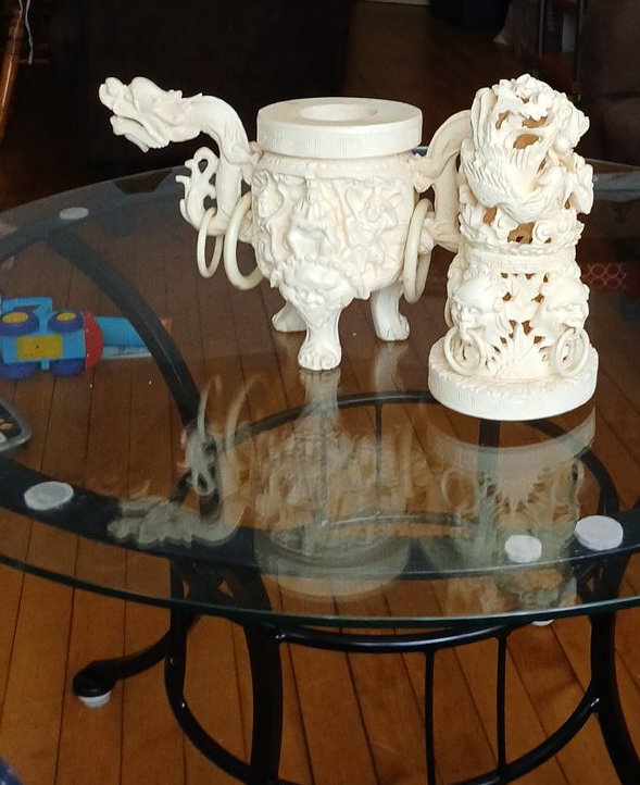 Vintage Carved Ivory Incense Burner and Statue thumbnail