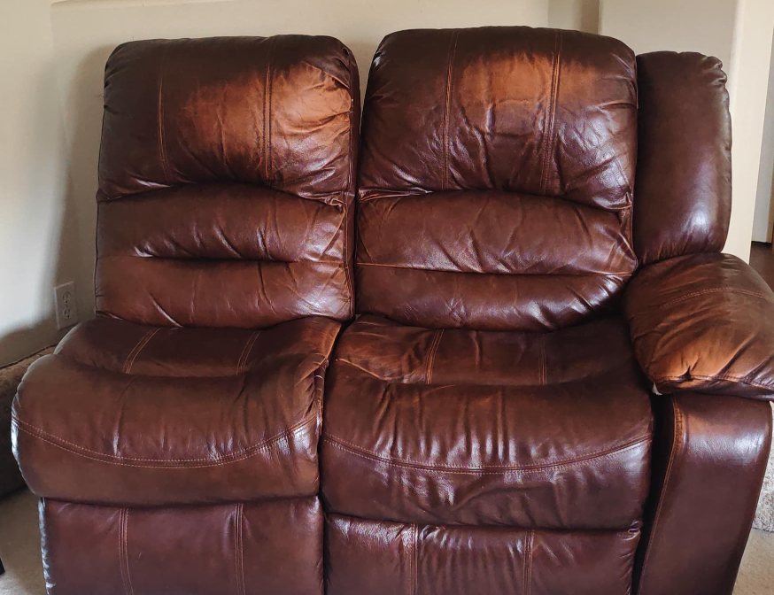 Brown Leather Reclining Loveseat