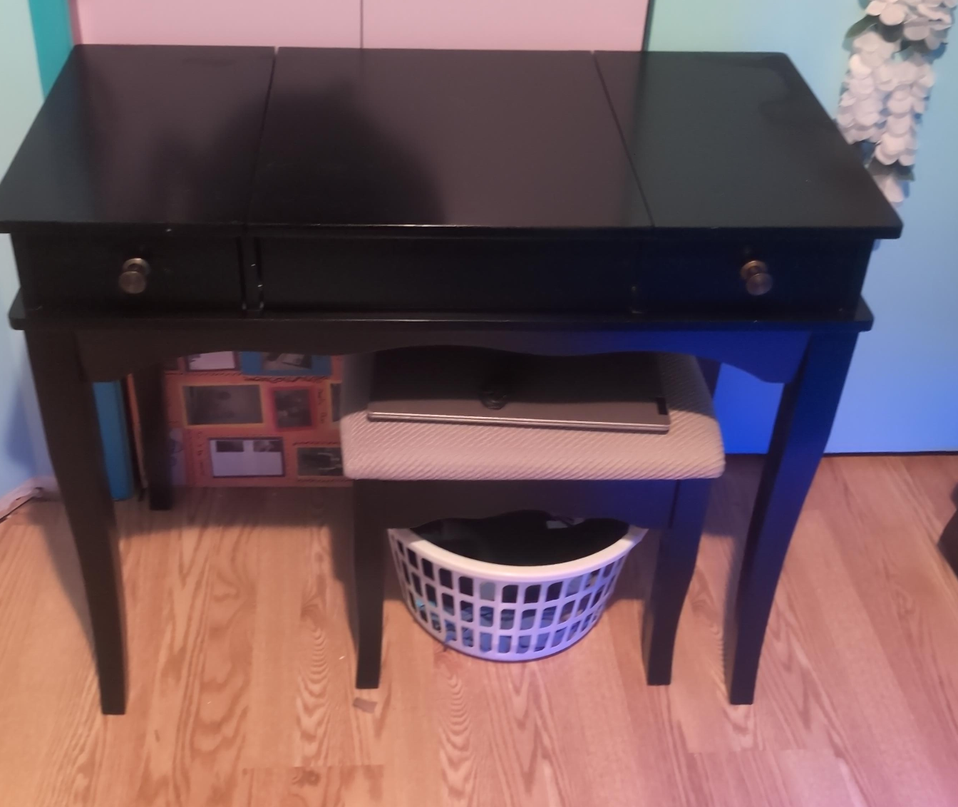 Black Vanity Table with Stool