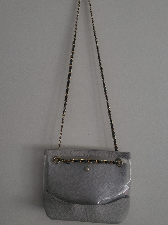 Grey Shoulder Bag with Gold Chain thumbnail