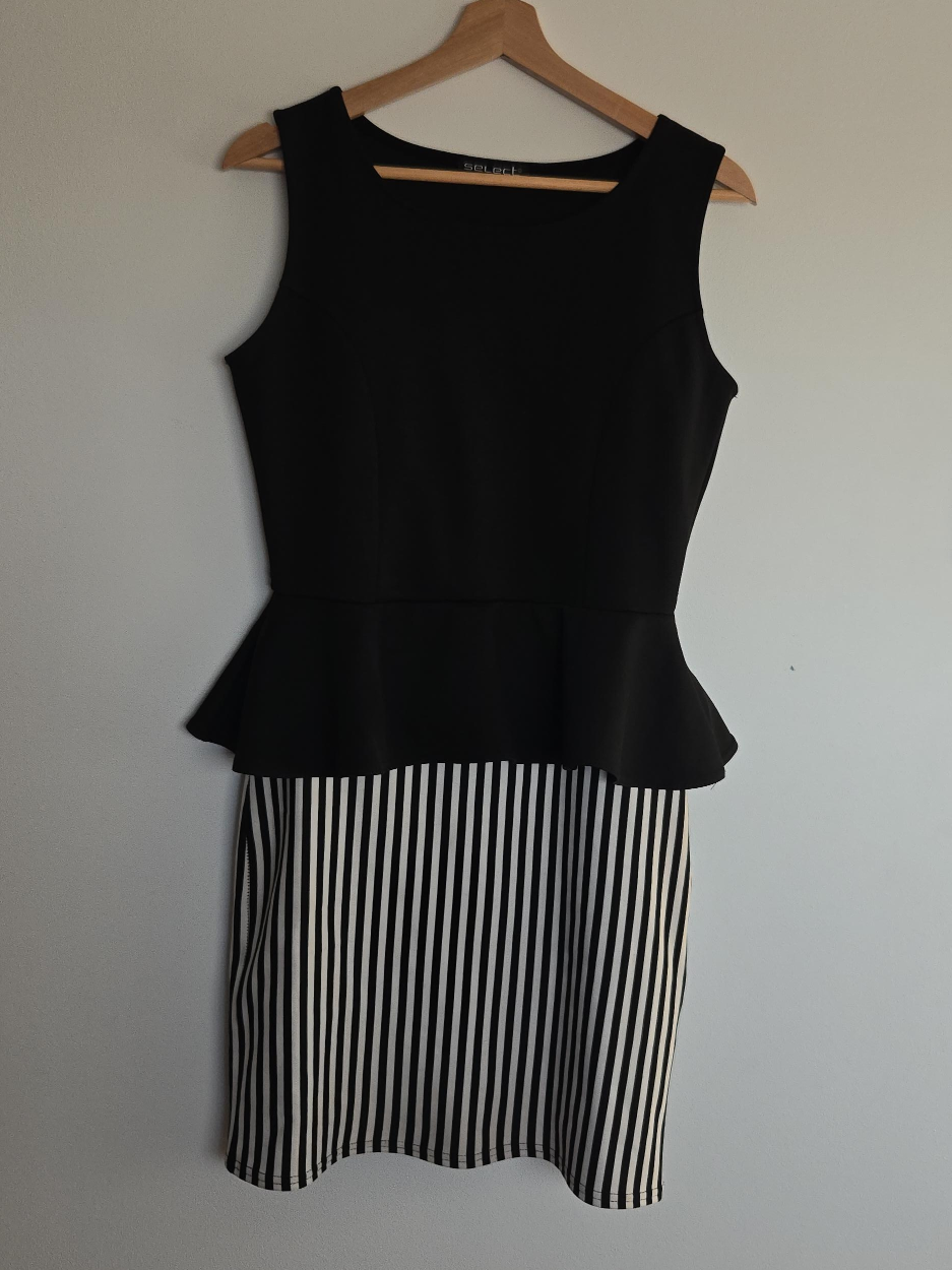 Select Black & White Striped Peplum Dress thumbnail