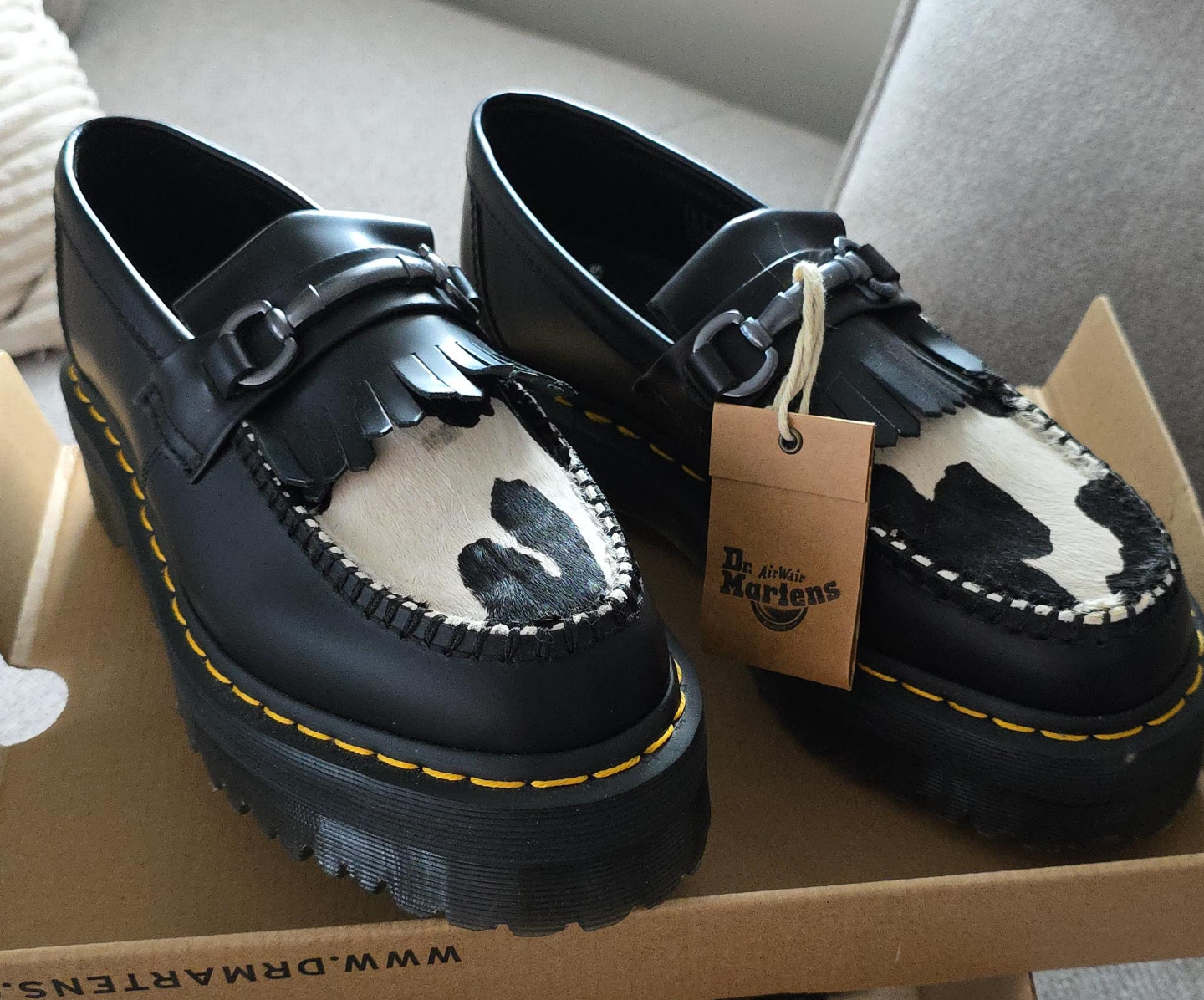 Dr. Martens Adrian Snaffle Quad Cow Print Loafers thumbnail
