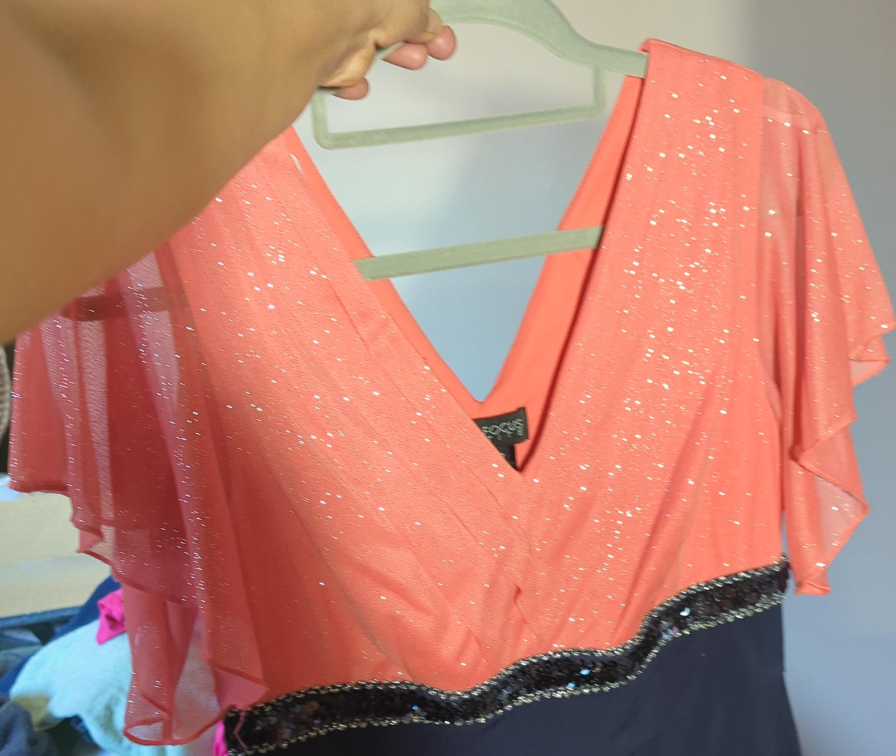 Focus Fashions Coral and Navy Dress