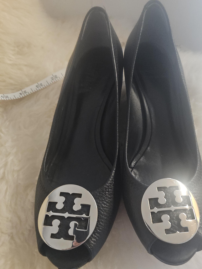 Tory Burch Black Leather Wedge Heel Shoes thumbnail