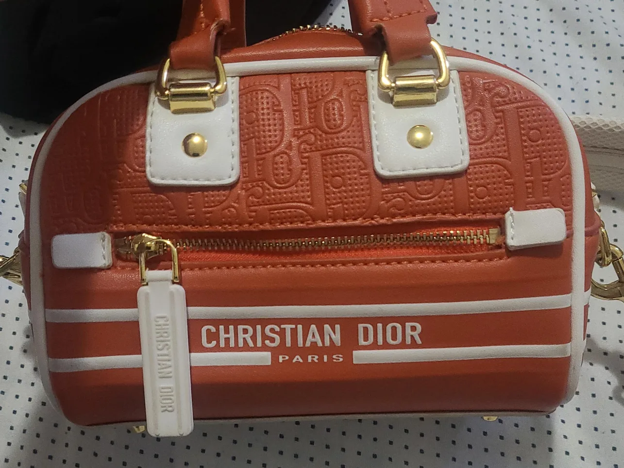 Christian Dior Paris Orange & White Handbag