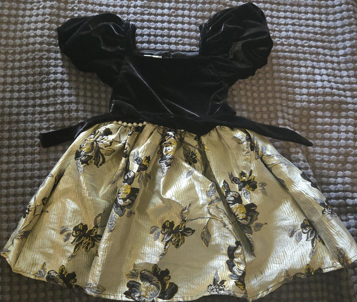 Floral Party Dress - Black & Gold
