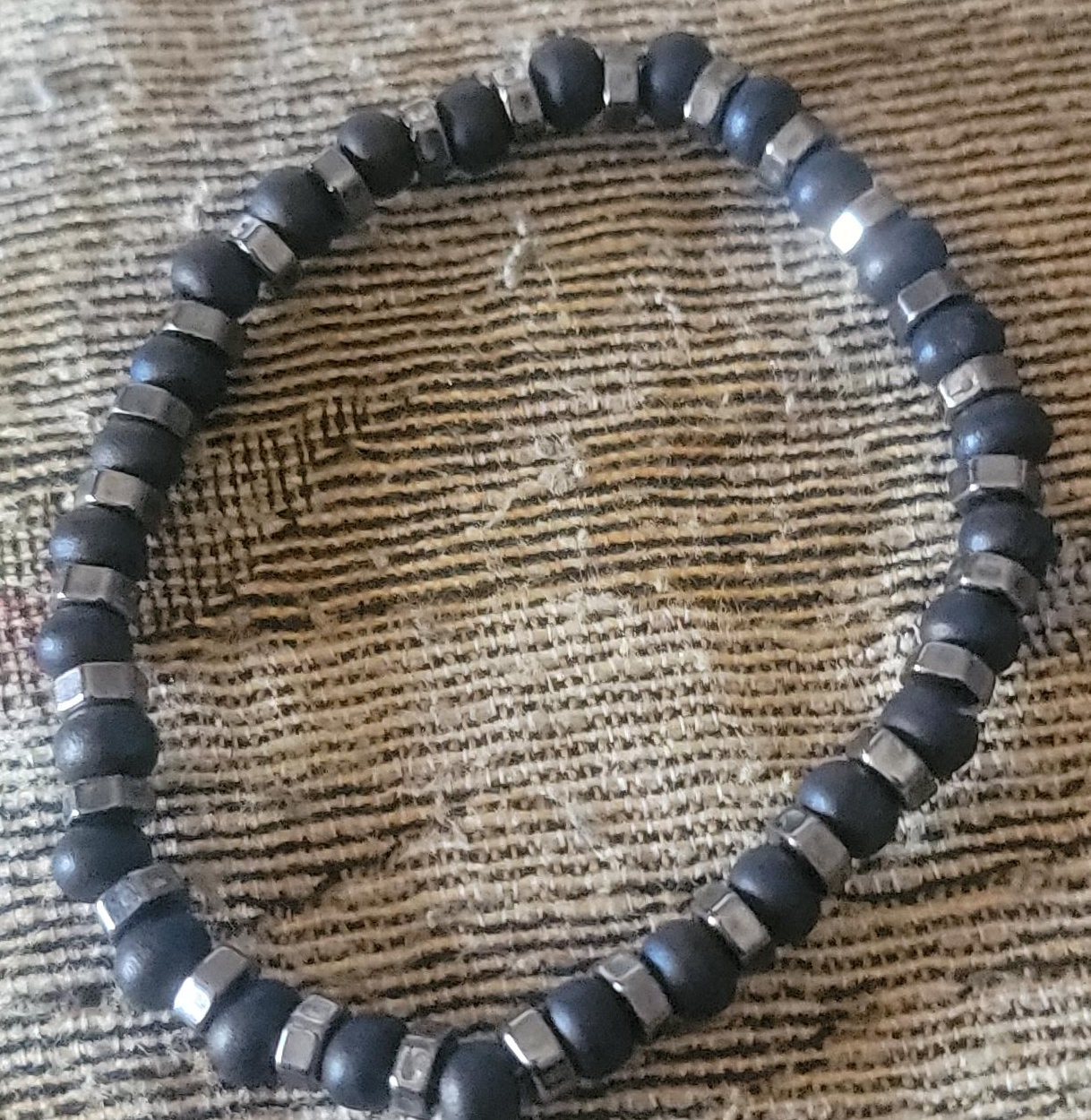 Beaded Bracelet - Black & Silver thumbnail