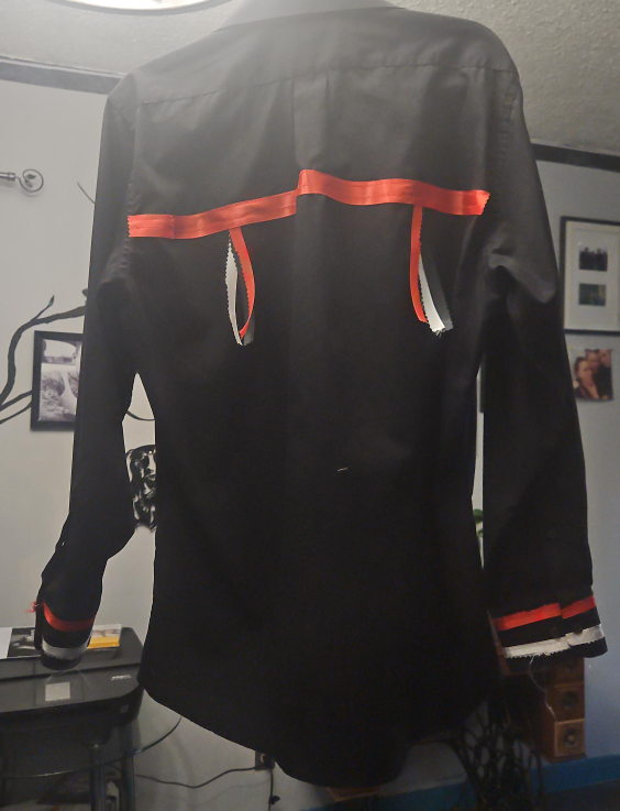 Black Button-Up Shirt with Ribbon Accents thumbnail