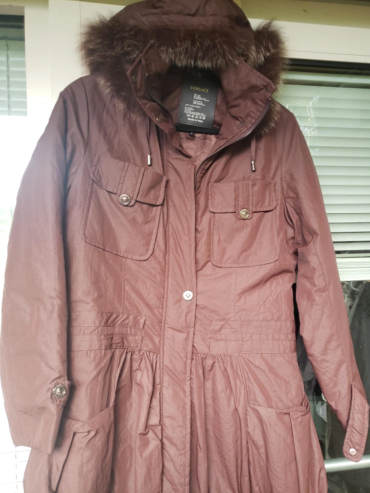 Versace Brown  fitted, ruffled ,light weightJacket, Size L thumbnail