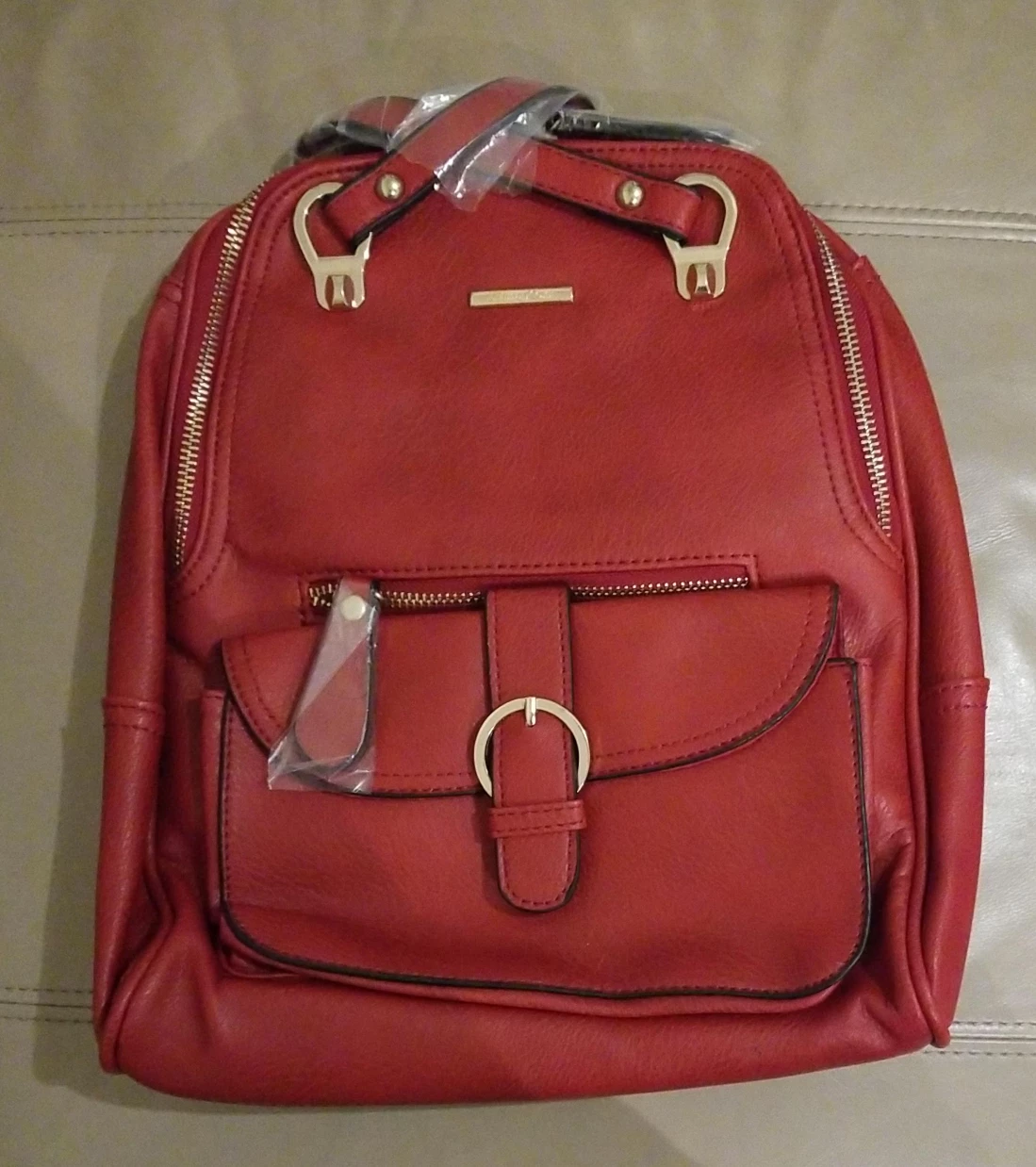 Brand New Red Leather Backpack Messenger Bag- Women's thumbnail