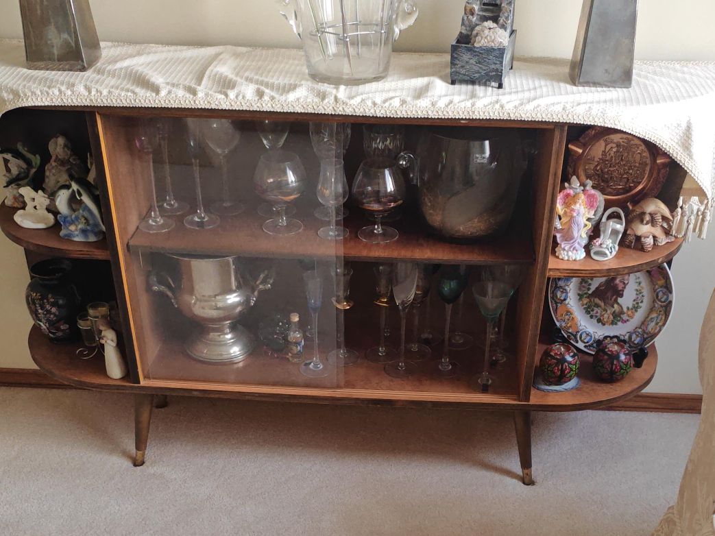 Vintage Wood Cabinet with Glass Doors