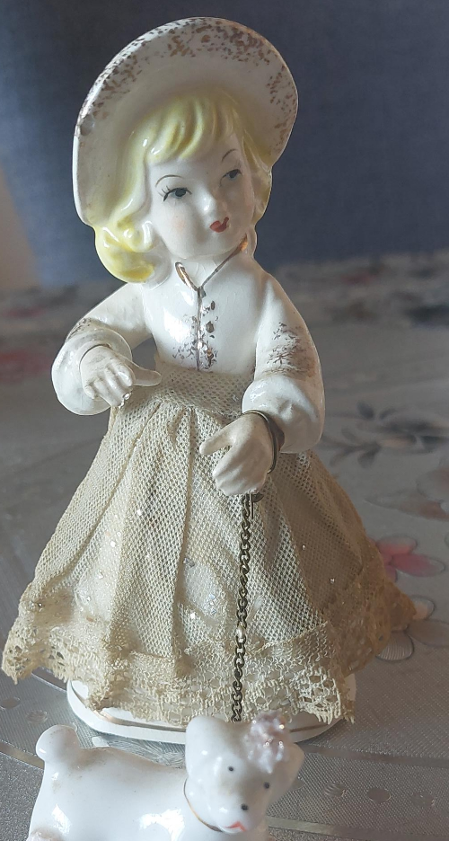 Vintage Porcelain Figurine - Woman with Dog thumbnail
