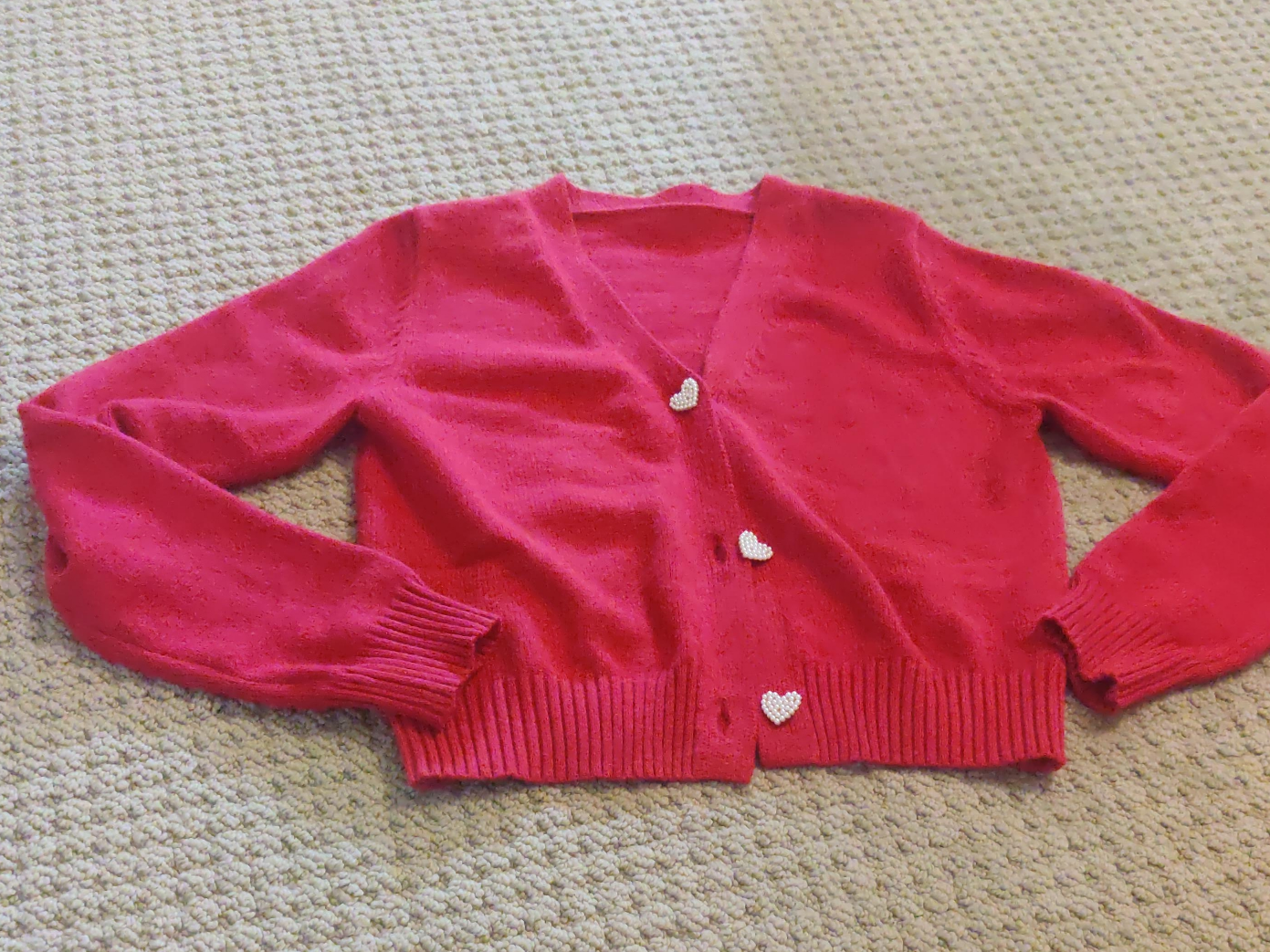Red Cardigan Sweater with Heart Buttons thumbnail