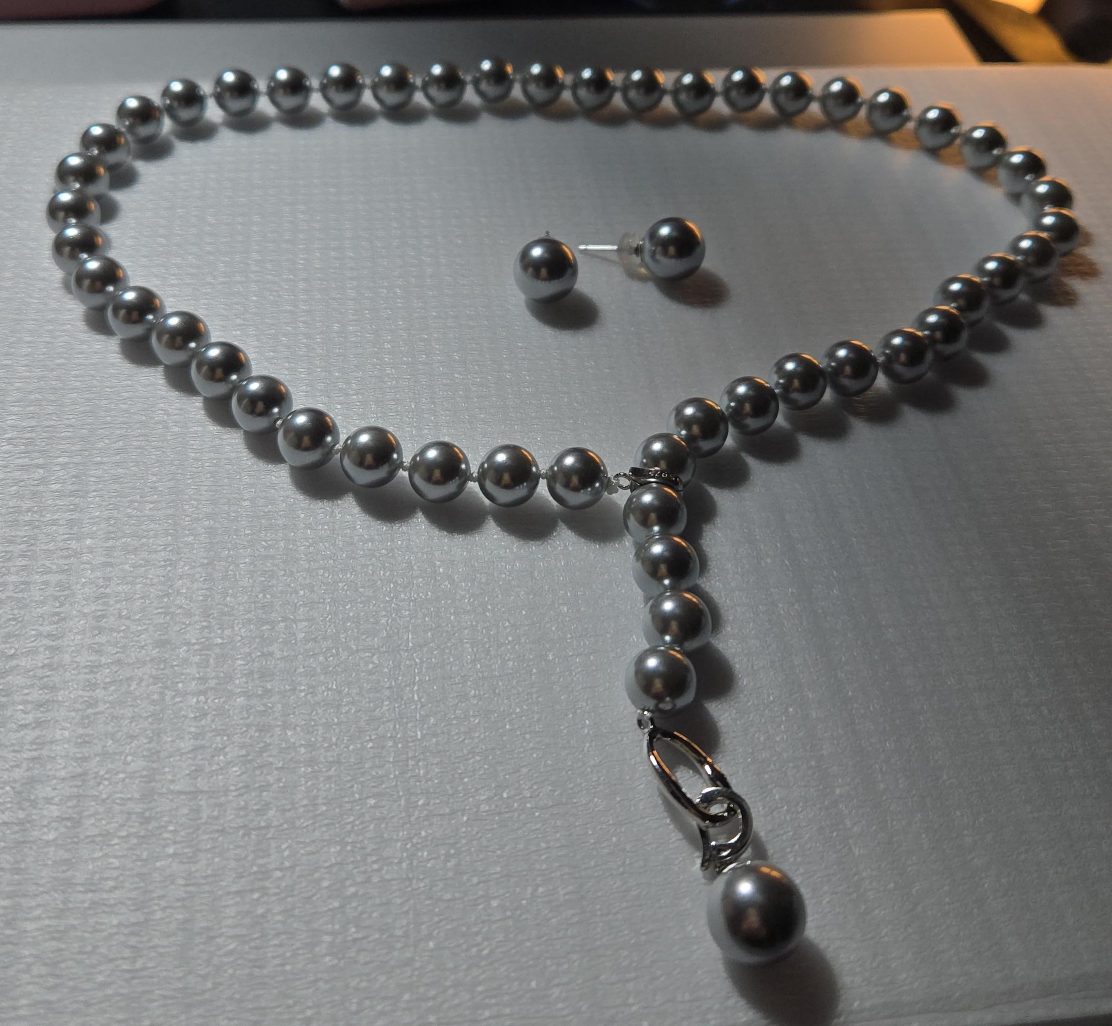 Pearl Necklace & Earrings Set - Silver thumbnail