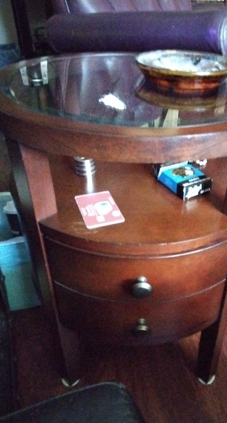 Round Wood End Table with Drawer thumbnail