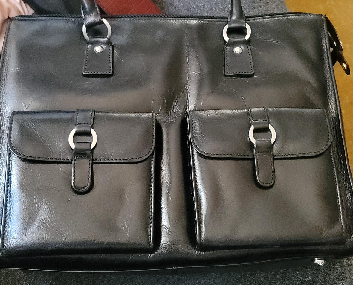 Black Italian Leather Laptop bag thumbnail