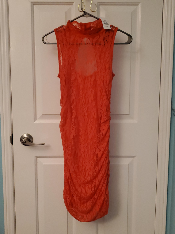 New Seductions Peach Orange Lace Dress - Size S thumbnail
