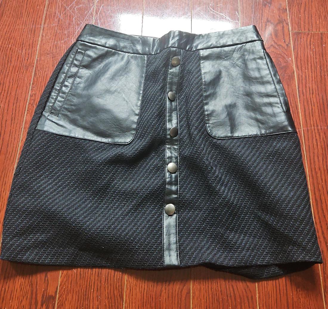 Black Mini Skirt with Faux Leather Details thumbnail