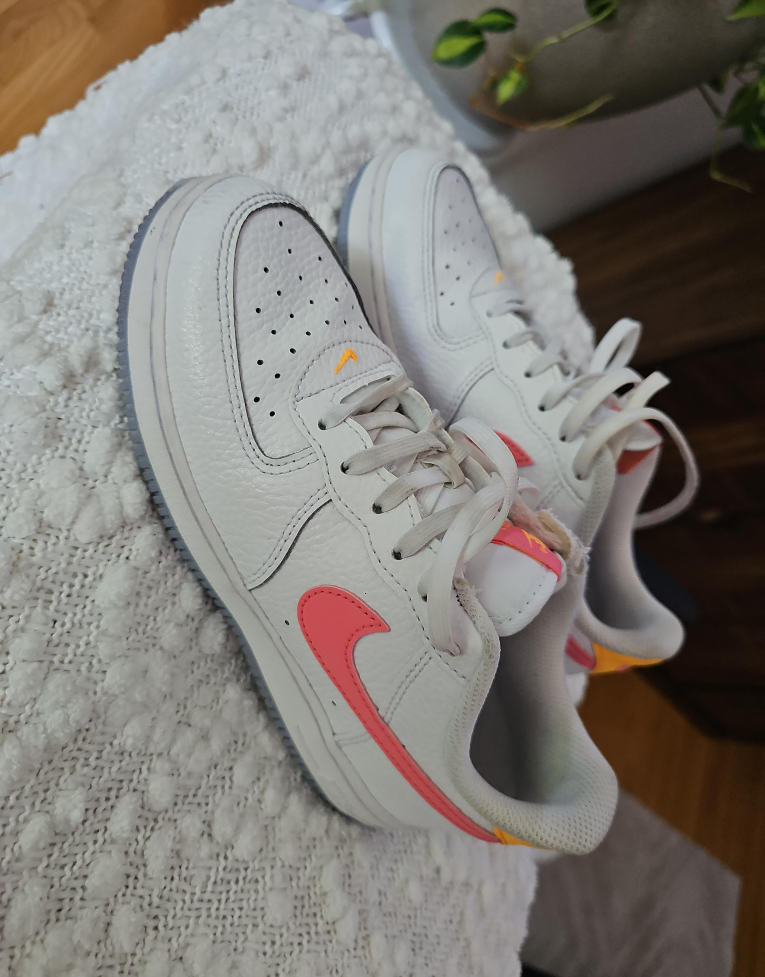 Airforce 1 White Sneakers with Pink Accents thumbnail