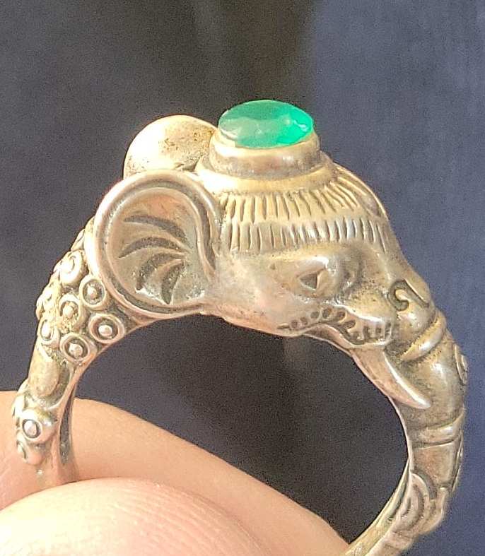 Elephant Head Ring with Green Stone thumbnail