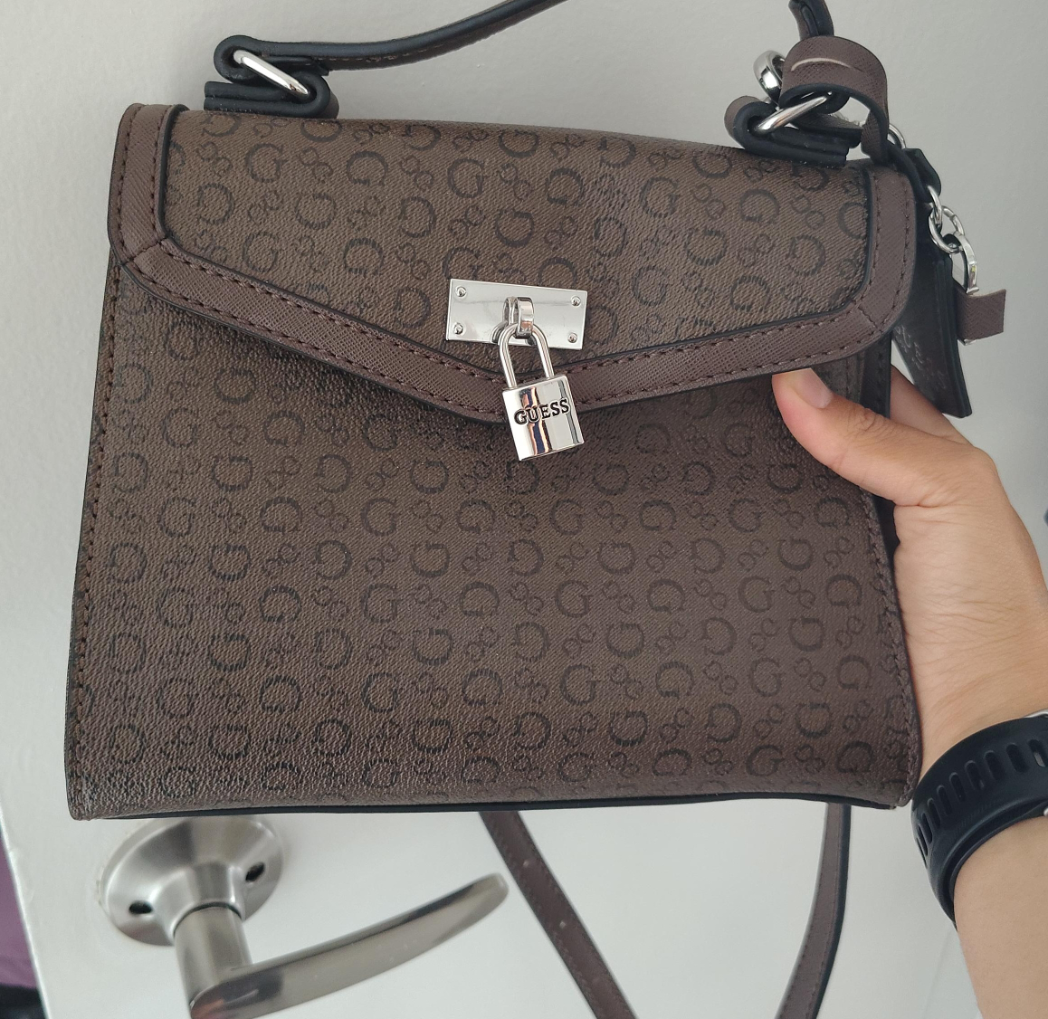 Guess Brown Patterned Satchel