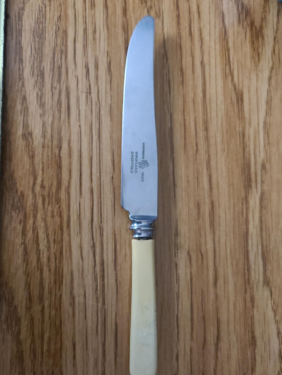 Vintage Sheffield Butter Knife – Faux Bone Handle thumbnail