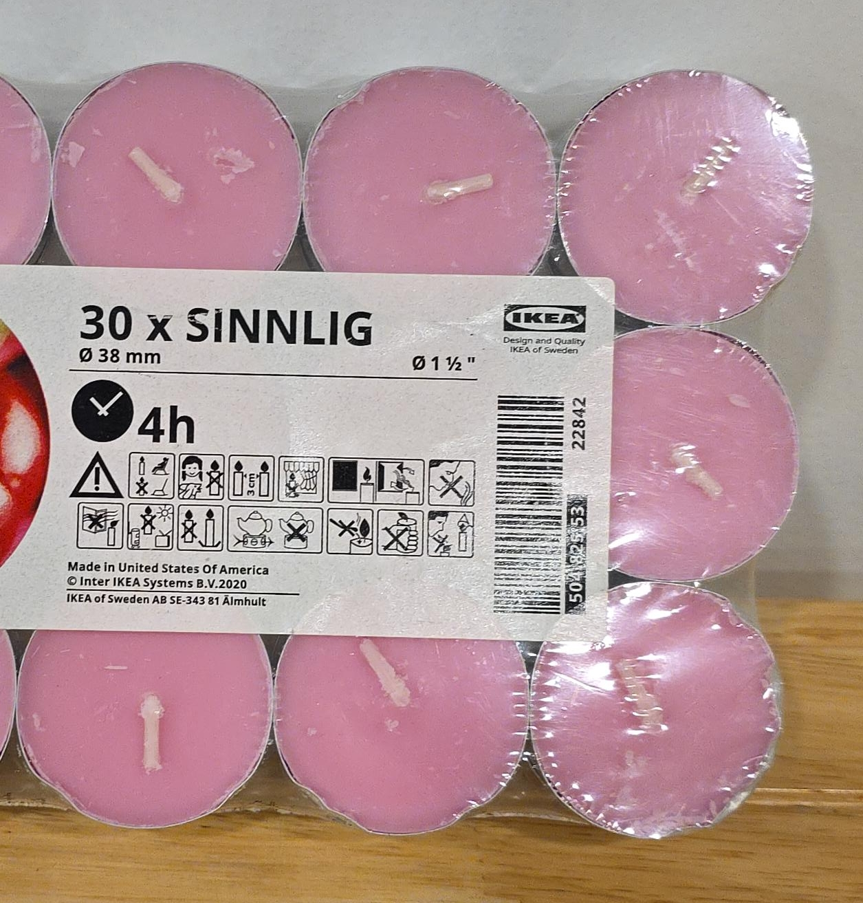 IKEA SINNLIG Pink Tea Lights - 30 Pack thumbnail