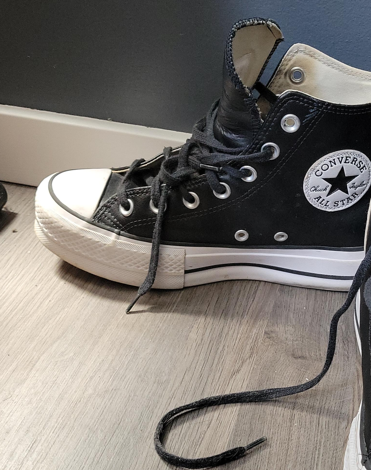 Converse All Star Black Leather High Tops - Size 4.5 thumbnail