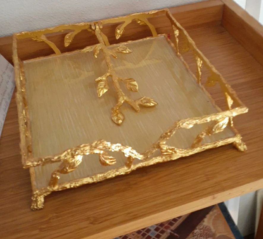 Gold Decorative Tray with Leaf Design thumbnail