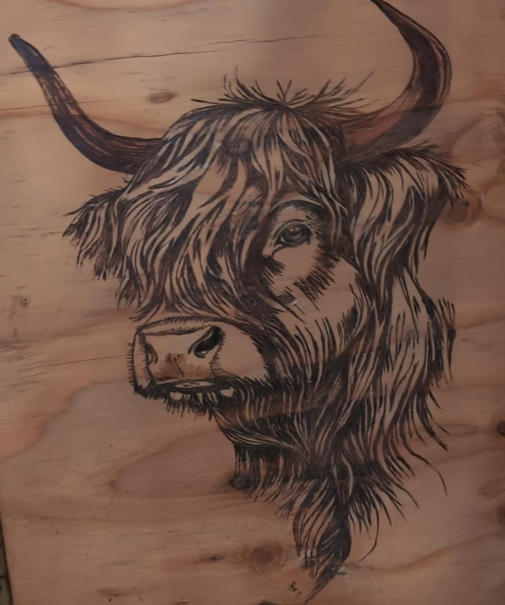 Handmade Highland bull Wood Art thumbnail