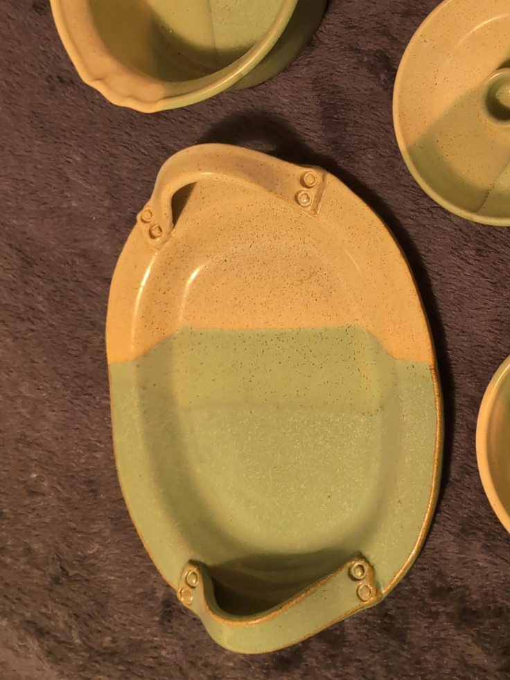 Handmade Ceramic Plate Set - Green & Beige thumbnail