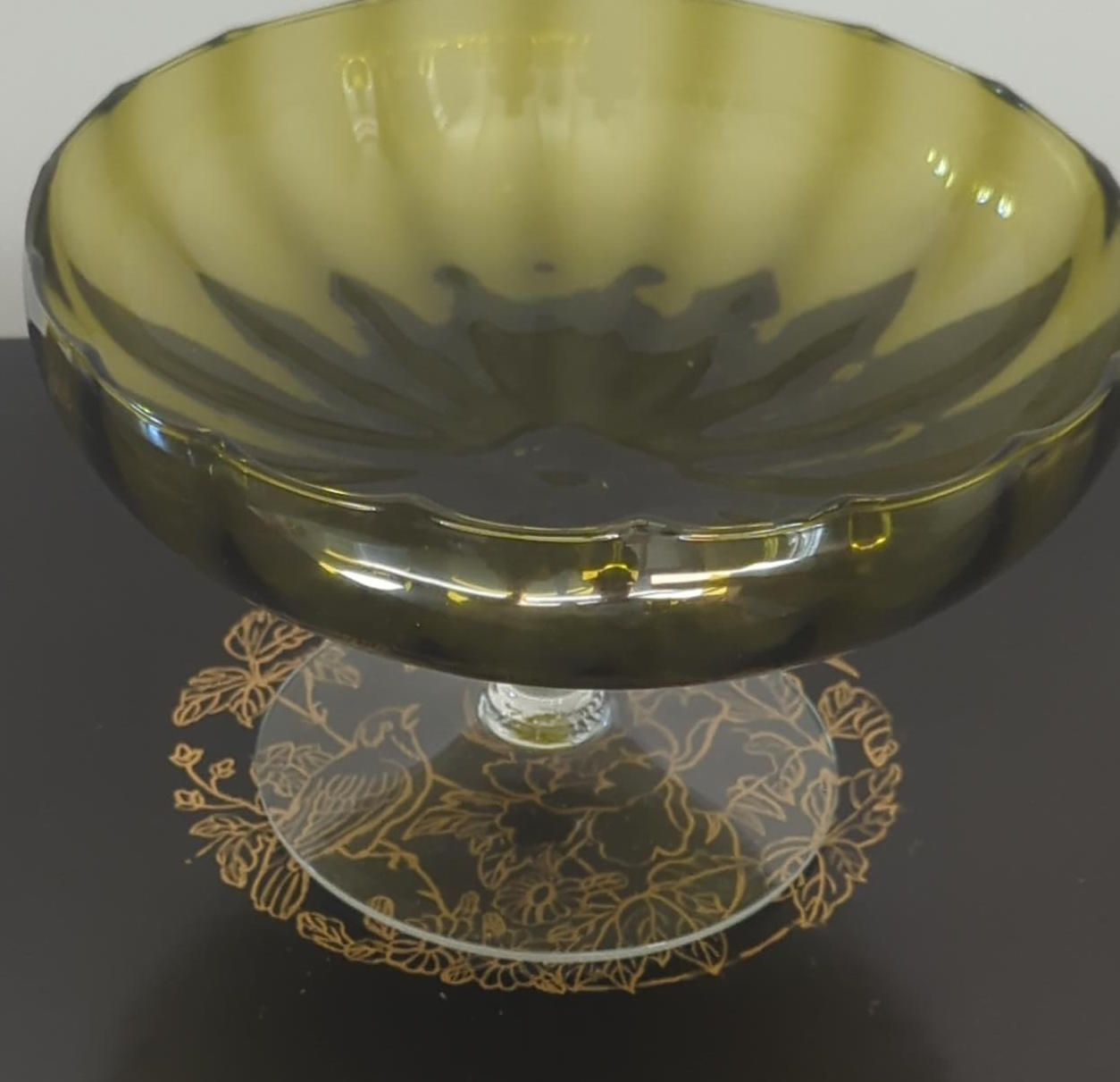 Olive Green Glass Pedestal Bowl thumbnail
