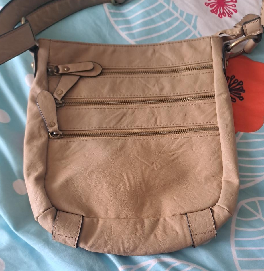 Beige Crossbody Bag with Zippers thumbnail