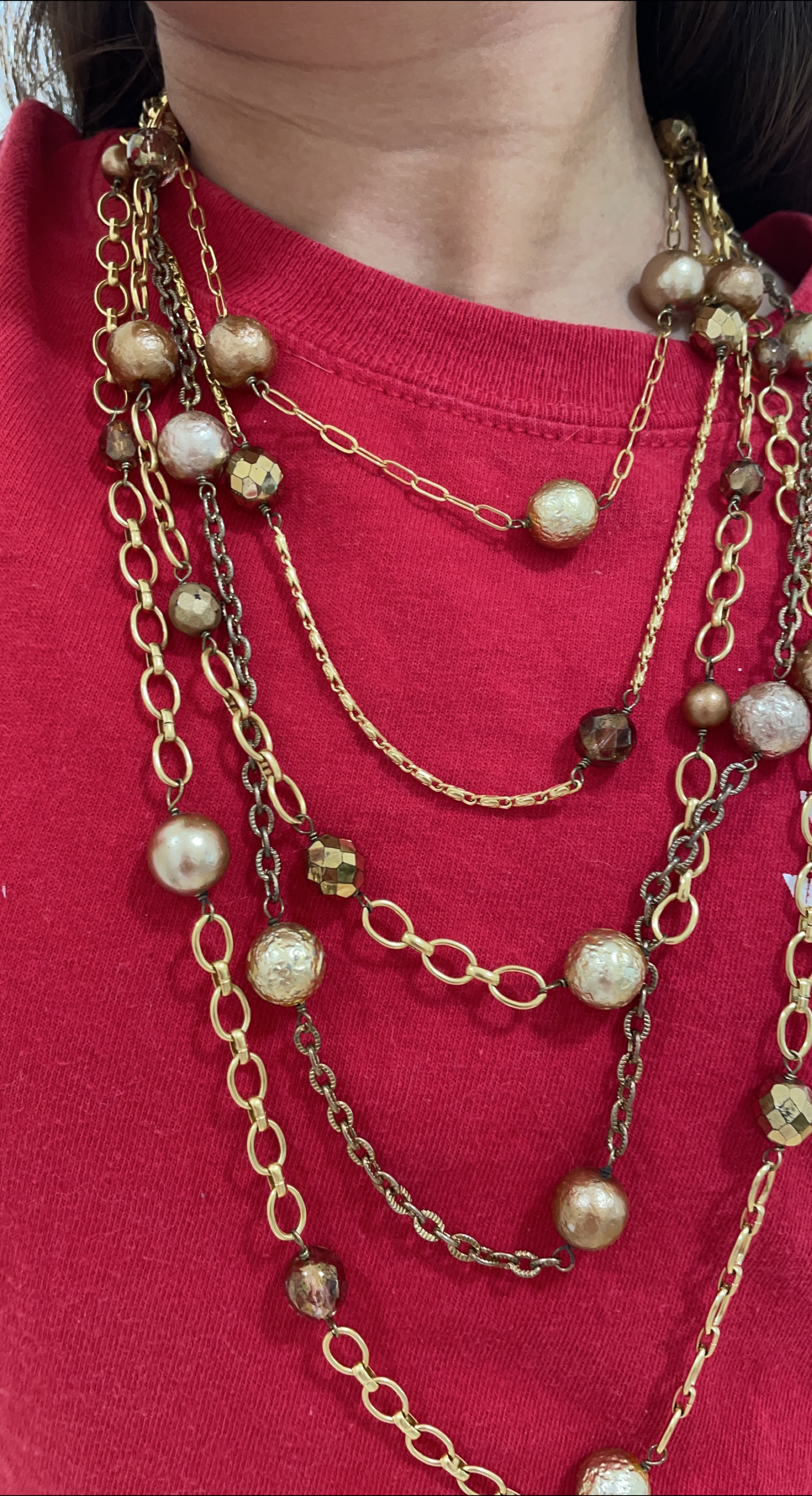Layered Beaded Necklace - Gold & Brown Tones thumbnail