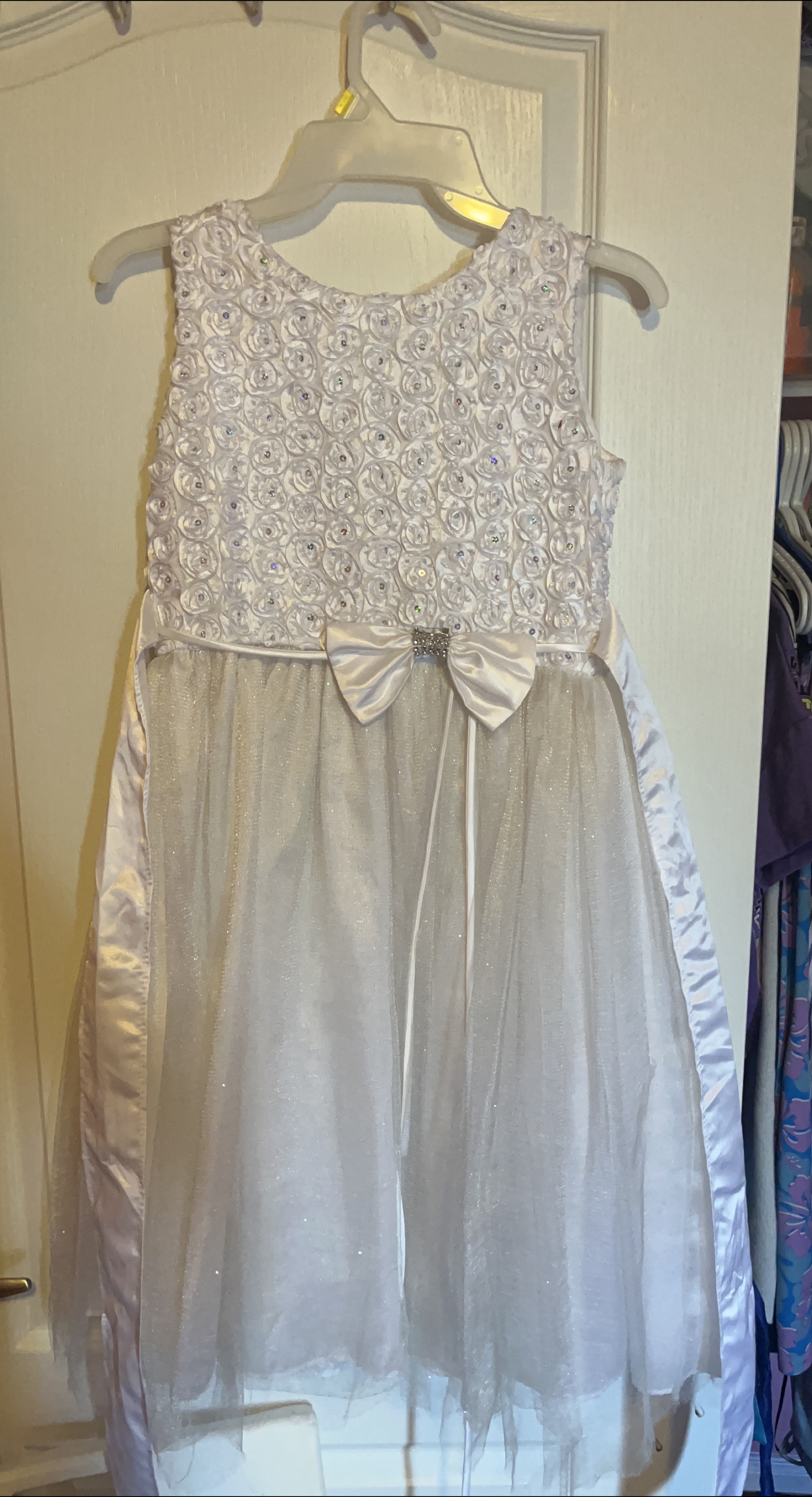 Girl's White Floral Dress with Bow thumbnail