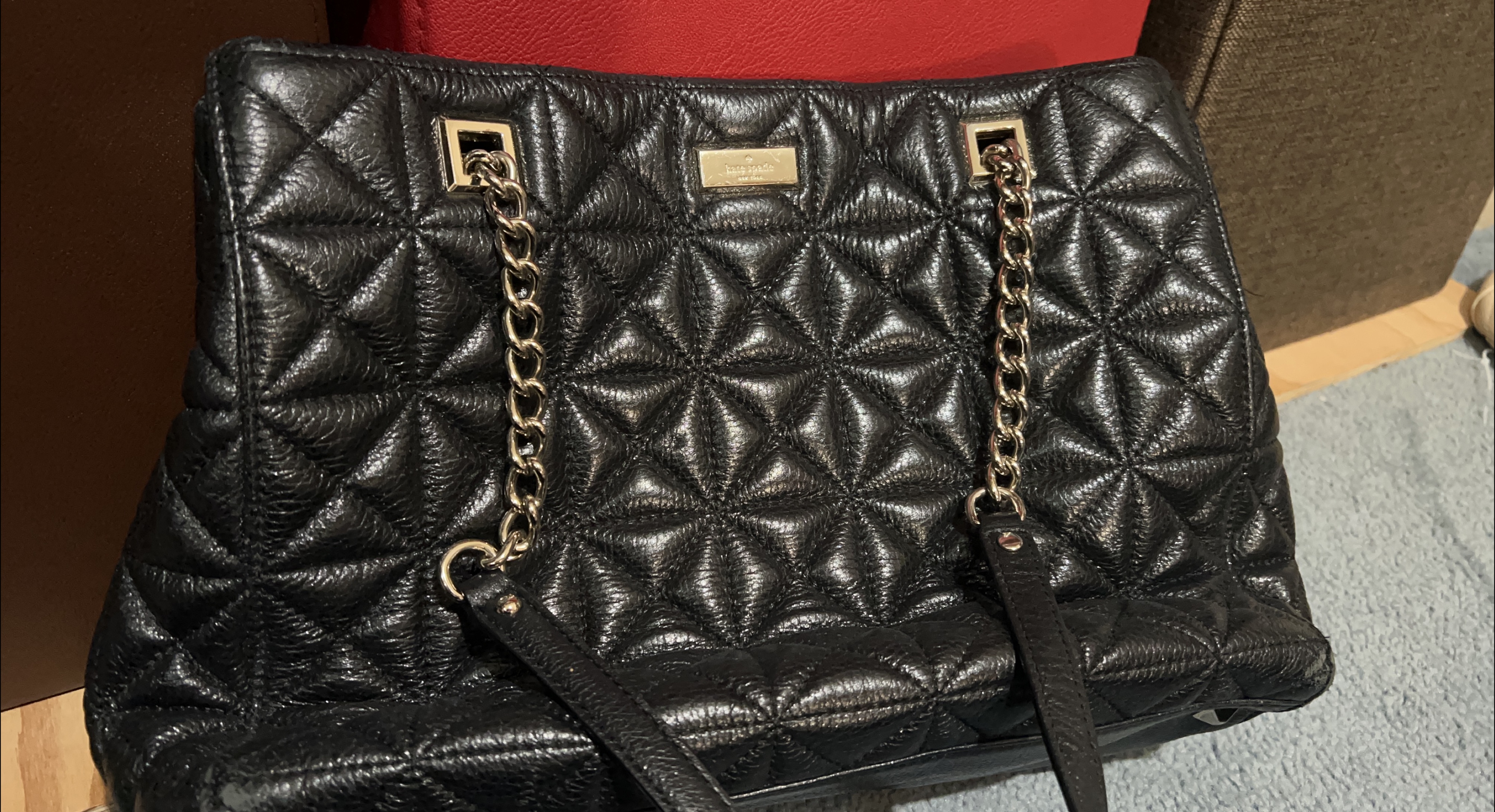 Kate Spade Black Quilted Leather Tote Bag thumbnail